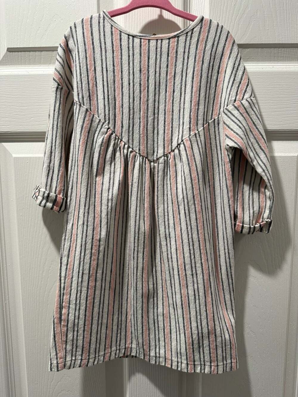 Zara Girls Striped Pink and Black Gauze Long Sleeve Dress